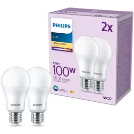 Philips Classic LED E27 Lampe, 100W, matt, warmweiß, nicht dimmbar, Doppelpack
