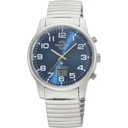 Funkuhr MASTER TIME "Super Power Zugband, MTGA-10823-32M", silber (stahlgrau), Armbanduhren, Herren, Armbanduhr, Quarzuhr, Herren, Datum, Leuchtzeiger, Flexband, Zugband