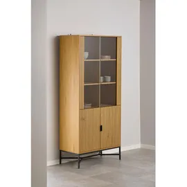 AC Design Vitrine, Schwarz, Wildeiche, Holzwerkstoff, 8 Fächer, 80x180x40 cm, stehend, Wohnzimmer, Wohnwände, Vitrinenschränke