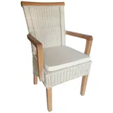 Esszimmer Stuhl mit Armlehnen Rattanstuhl weiß Rattan nachhaltig mit Sitzkissen