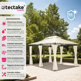 Tectake Luxus Gartenpavillon 4 x 3 m inkl. 6 Seitenteile creme