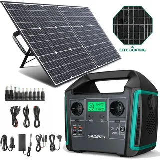 SWAREY Stromzeuger S1000 Solargenerator, 1000W(Surge 1500W) Tragbare Powerstation , 725,76Wh Lithium-Ionen-NCA-Akku Batterie mit 100W Solarpanel f...