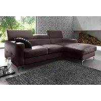 Ecksofa COTTA "Sammy L-Form", braun, B:226cm H:92cm T:105cm, Microfaser PRIMABELLE (100% Polyester);NaturLEDER in Sitz und Rücken/Kunstleder im Korpus;NaturLEDER (echtes Rindsleder), Rückseite mit Spannstoff bezogen, Sofas, Ecksofa, mit Kopfteilverstellung, wahlweise mit Bettfunktion