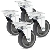 Wiltec Lenkrollen Set 4x Transportrolle ungebremst Ø75mm bis 75kg pro Rad mit Kunststoffrad und Anbauplatte, leiser Lauf, Transportrollen Möbelrollen