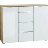 XXXLutz GERMANIA Sideboard Telde Glas Weiß, Braun Weiß / Eiche