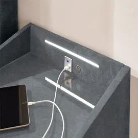 Lomadox Boxspringbett 180x200 cm, mit TV-Halterung, elektrisch verstellbar und 2 Nachtschränke, Hotelbett in anthrazit DURAZNO-09 - Grau