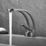 MocArt Waschtischarmaturen Bad, Armatur Waschbecken Messing, Modern Waschtischarmatur Wasserfall, Ventilkern aus Keramik, Kunst Badezimmer Wasserhahn (Pistolengrau)