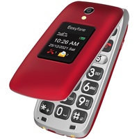 Easyfone Prime-A1 Pro 4G Seniorenhandy Klapphandy ohne Vertrag, Großtasten Mobiltelefon Einfach und Tasten Notruffunktion | Hörgeräte kompatibel | Taschenlampe und Ladestation (4G, Rot)