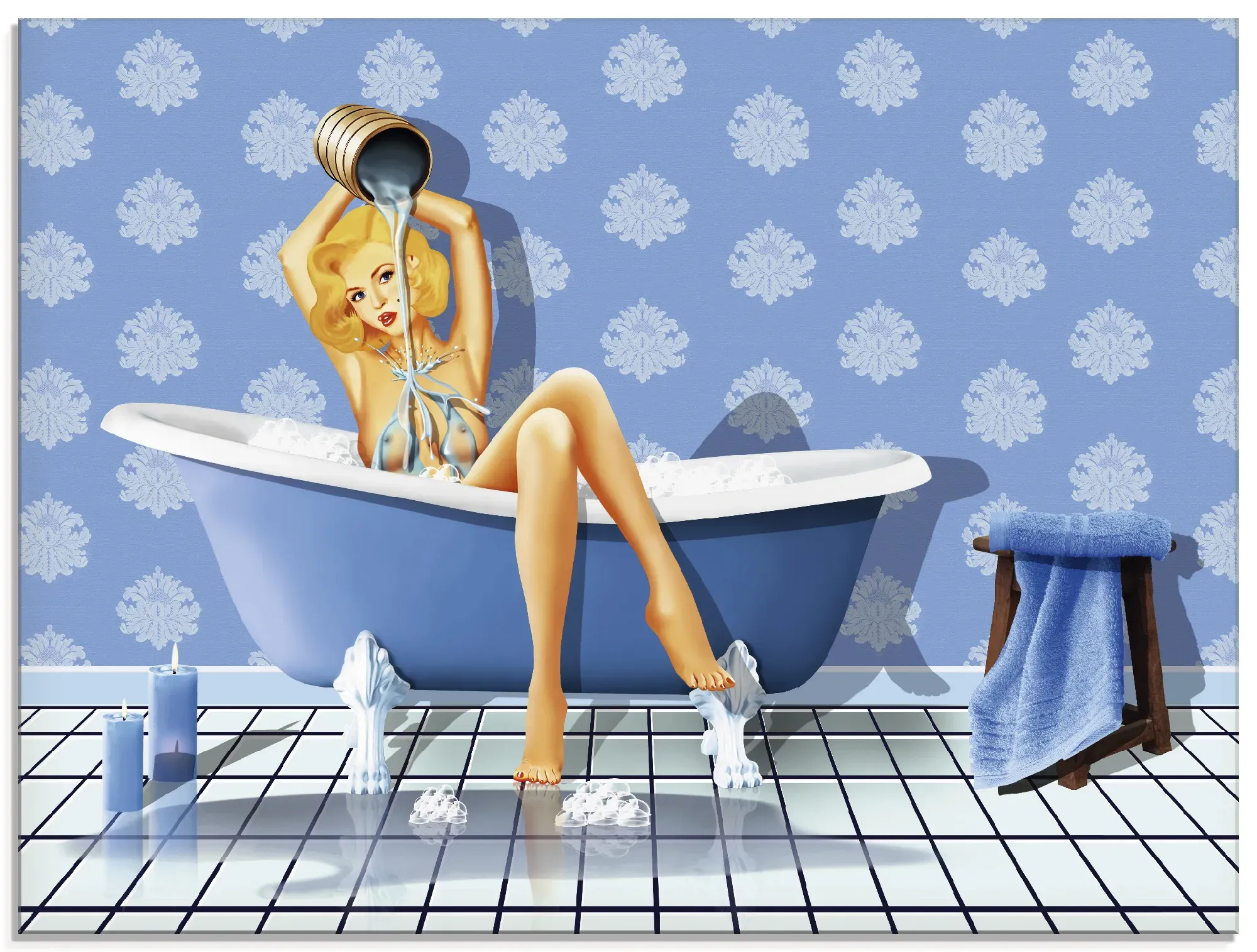 Artland Glasbild »Das sexy blaue Badezimmer«, Frau, (1 St.), in verschiedenen Größen Artland blau