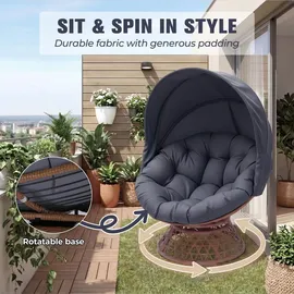 COMHOMA Papasansessel Rattan 80 x 80 x 80 cm Grau