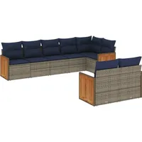 vidaXL Gartensofa-Set mit Kissen, grau, Polyrattan