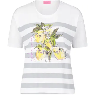 Betty Barclay Damen Ringelshirt mit Aufdruck White/Grey,46 - 46