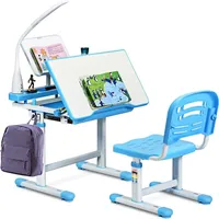 Costway Kinderschreibtisch mit Lampe und Schublade neigungsverstellbar, mit Stuhl