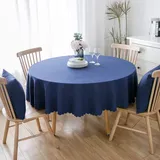 Baumwolle Und Leinen Einfarbig Tischdecke Runde Fleckabweisende Esstisch Outdoor Tischdecken,180cm,blau