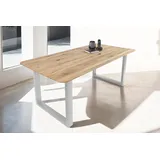 SAM Esstisch 200 x 100 cm Lotte, Eichenholz massiv & geölt, Esszimmertisch mit Schweizer Kante/runde Ecken, U-Gestell aus Metall Silber, pflegeleichter Holztisch
