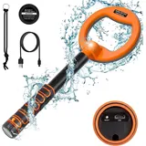 OMMO Unterwasser Metalldetektor, IP68 Vollständig Wasserdichter Pinpointer Metalldetektor, Wiederaufladbarer Eingebauter Akku, 3 Vibrations und Tonmodi, Lichtalarm, Handmetalldetektor zum Sporttauchen