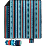 LIFERUN 200x200cm Maschinenwaschbar XL Picknickdecke – Extra Groß Faltbare Picknick Blanket für bis zu 8 Personen, Stranddecke & Campingdecke mit Tragegriff, Grün Gestreift