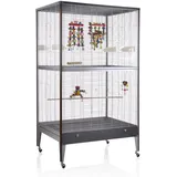 Montana Cages | Vogelvoliere großer Vogelkäfig Happy Home 99B Antik-Platinum Sittich Vogelheim Vogelhaus mit Holzstangen und Futternäpfen, ca. 99 x 71 x 170 cm