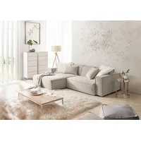 Ecksofa 3C CANDY "Matteo L-Form" Sofas Gr. B/H/T: 276cm x 72cm x 168cm, Longchair links, beige (sand) mit auffälliger Kedernaht, Feincord-Bezug, Lounge-Charakter