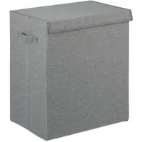 Relaxdays Wäschekorb 2er Set, faltbare Wäschesammler mit Deckel, tragbar, Wäschetruhe 61 L, 50,5 x 45 x 30,5 cm, grau
