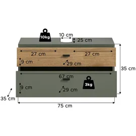 xonox.home Mid.you Waschbeckenunterschrank Aqua Grün, Eiche, Kunststoff, 2 Schublade(n) Schubladen, 75x35x35 cm hängend, Badezimmer, Badezimmerschränke, Waschbeckenunterschränke