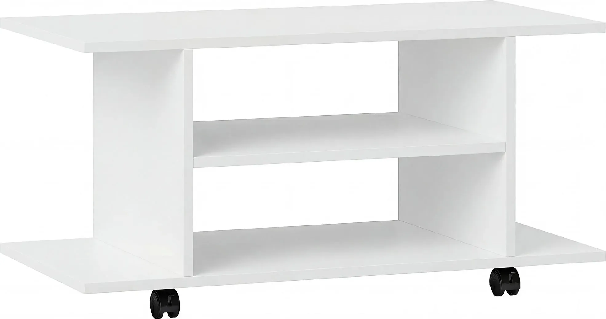 HOMCOM Modernes TV-Möbel mit Ablagen, TV-Schrank für 106,7 cm mit lenkbaren Rollen und Bremsen, 2 kleine Seitenablagen für Wohnzimmer und Schlafzimmer, 80x40x40 cm, Weiß   Aosom