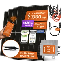 solarway Solarway® 1760W Balkonkraftwerk 1600W komplett Steckdose - neuester 1600 Watt Wechselrichter - Solaranlage Komplettset - 440W Solarmodule & Deye & Zubehör