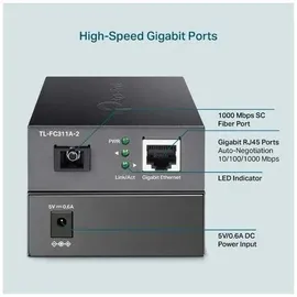 TP-Link TL-FC311A-2, Gigabit WDM Media-Konverter (Gigabit-RJ-45-Anschluss, Gigabit-SC-Glasfaseranschluss, Erweiterterung der Glasfaserdistanz bis zu 2 km)