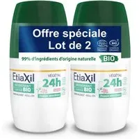 ETIAXIL - Déodorant Végétal Certifié BIO Parfum Lotus 24H Aisselles Adapté aux peaux sensibles Roll-on 50 ml Lot de 2 Rouleau 100