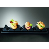 APS 11889 Snackpresenter/Snackwelle - 6 Mulden, 60 x 19 cm, Höhe 7,5 cm, Polystyrol, schwarz, mit Saftrille und Griffmulde, Made in Germany