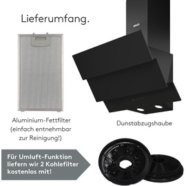 Wiggo B643 Dunstabzugshaube 60cm kopffrei I Abluft Umluft Dunstabzug 615m3/h - Touch-Display 4 Stufen I Energieeffizienzklasse B Schräghaube inkl... - schwarz
