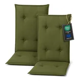 Pillows24 - Hochlehner Auflagen 2er Set - 120x50cm – 8cm Dick - Premium-Material 200gsm, UV- & Wasserabweisend | Gesteppte Sitzauflagen Hochlehner | Gartenstuhlauflagen für Gartenmöbel | Dunkelgrün