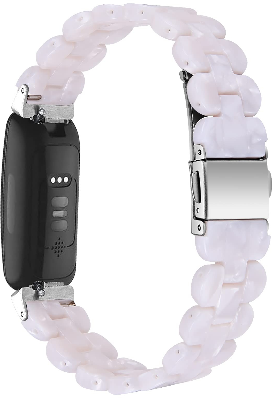 AISPORTS Harz Armband Kompatibel mit Fitbit Inspire 2 Armband für Damen Herren, Stilvolles Schlankes Kristallharz Armband Edelstahl Metall Armband Ersatz Armband für Fitbit Inspire 2 Fitness Tracker