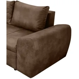 luma-home schönes für dein zuhause Ecksofa mit Schlaffunktion und Bettkasten 266/186/90 cm, Ottomane links, Mikrofaser Leder-Optik Braun / 18014