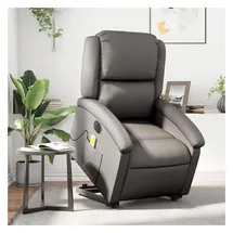 vidaXL Massagesessel mit Aufstehhilfe Leder 86,5 x 99,5 x 86,5 cm Grau elektrisch