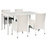vidaXL Polyrattan Garten-Essgruppe 5-tlg. weiß inkl. Auflagen