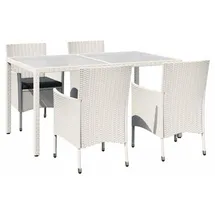 vidaXL Polyrattan Garten-Essgruppe 5-tlg. weiß inkl. Auflagen
