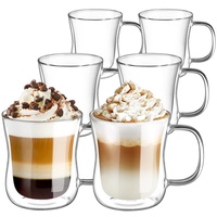 ecooe Doppelwandige Latte Macchiato Gläser Set Borosilikatglas Kaffeetassen Glas 6er Set 350ml Kaffeeglas Teegläser mit Henkel für Cappuccino,Latte Macchiato,Tee,EIS,Milch,Bier