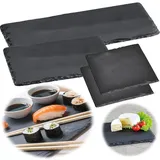 LS-LebenStil 2x Schieferplatte 20x20cm - 2 Stück Set - Quadratisch - Servierplatte Schieferteller Tischset Sushi Deko Tablett Tapas-Teller Naturschiefer-Platten Schiefertafel Steinplatte Tafelplatte