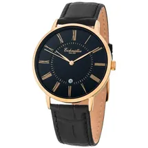 EICHMÜLLER Herrenuhr 3032-05 Slim-Gehäuse IP-vergoldet/schwarz Lederband 41 mm