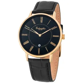 EICHMÜLLER Herrenuhr 3032-05 Slim-Gehäuse IP-vergoldet/schwarz Lederband 41 mm