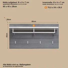 INOSIGN Garderobenpaneel Line 80 x 40 x 28 cm Grau