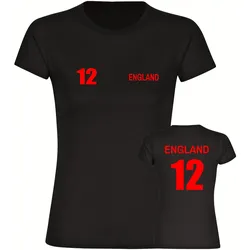 multifanshop Damen T-Shirt - England - Trikot Nummer 12 - Druck rot - Frauen