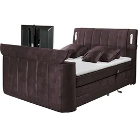 ed exciting design Dallas Boxspringbett 180x200 cm , inkl. Topper, LED-Beleuchtung, motorisierter TV-Halterung lila