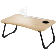 ML-Design Laptoptisch Natur 60x40 cm, Betttisch klappbar, Notebook Tisch mit 4 USB Ladeanschluss, Schublade, USB-Lampe, Lüfter, Laptopständer Lapdesks