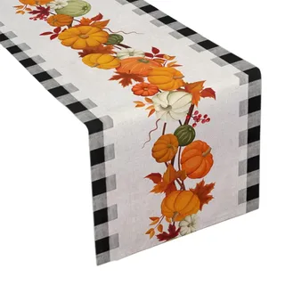 Odot Tischläufer, Tischläufer Thanksgiving Leinen Tischläufer, Herbstliche Dekoration Tischläufer für Oktoberfest Deko und Drinnen Draußen Party Zubehör (Kürbis 2,33x91cm)