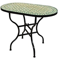Marrakesch Orient & Mediterran Interior Gartentisch Mosaiktisch 100x60cm oval, Beistelltisch, Gartentisch, Esstisch, Handarbeit beige|grün
