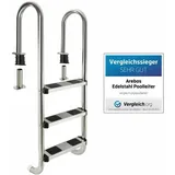 Arebos Edelstahl Poolleiter  Inkl. Kunststoffbolzen, Flanschrohr Und Montagematerial  2 Montagemöglichkeiten  Mit Antirutschpads Auf Den Sprossen  Einstiegsleiter Silber  Einbauleiter 3 Stufen