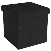 Intirilife Faltbare Sitzhocker 30x30x30 cm in PIANO SCHWARZ - Sitzwürfel mit Stauraum und Deckel aus Stoff mit Mulden - Sitzcube Fußablage Aufbewahr