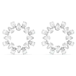 Paar Ohrstecker SWAROVSKI "Matrix Baguette Kreis, 5601509", silber (metallfarben, kristallweiß, kristallweiß), Ohrringe, Damen, Metall, mit Swarovski Kristall